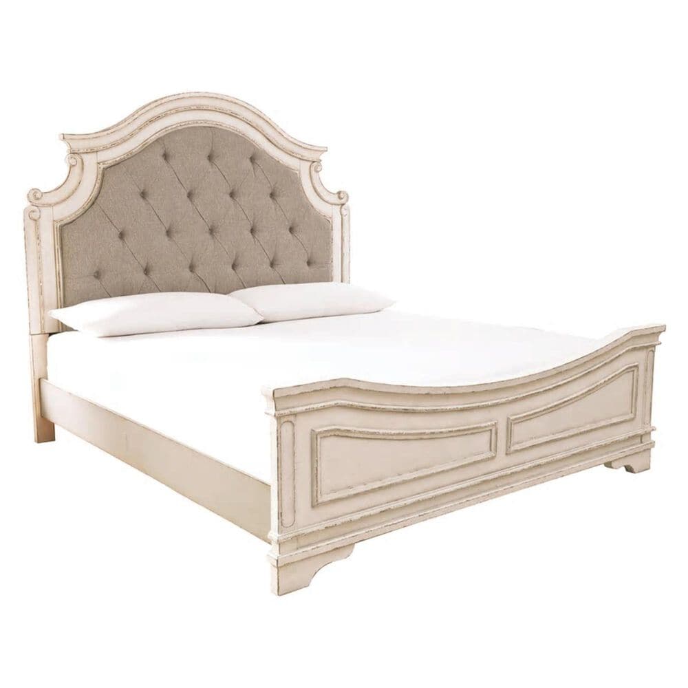 Signature Design by Ashley Realyn 4 Piece Queen Panel Bed Set in Chipped White and Brown, , large