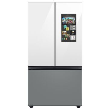 Samsung Bespoke 30 Cu. Ft. 3-Door French Door Refrigerator - White Glass Top Family Hub Panels and Matte Gray Glass Bottom Panel Included, , large