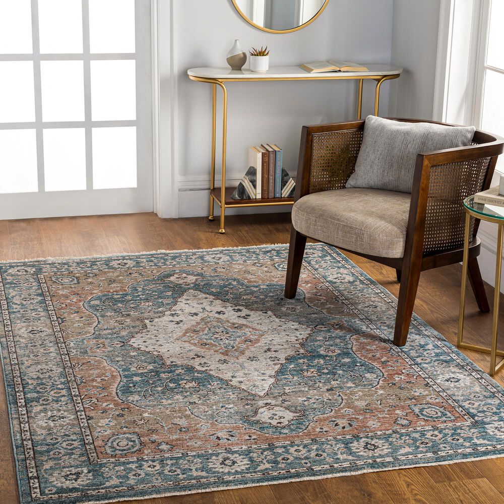 Surya Carlisle Oriental 3&#39;11&quot; x 5&#39;11&quot; Dark Blue, Light Sage, Dusty Pink, Cream and Medium Brown Area Rug, , large