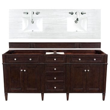 James Martin Brittany 72" Double Bathroom Vanity in Burnished Mahogany with 3 cm Arctic Fall Solid Surface Top and Rectangle Sinks, , large