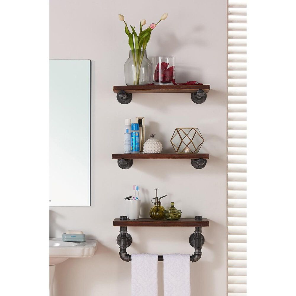 Blue River Conrad 20&quot; Floating Wall Shelf in Gray and Walnut, , large