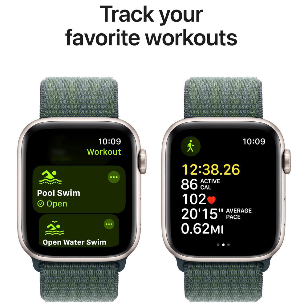 Apple Watch SE GPS + Cellular 44mm Starlight Aluminum Case with Lake Green Sport Loop &#40;Pre-Order&#41;, , large