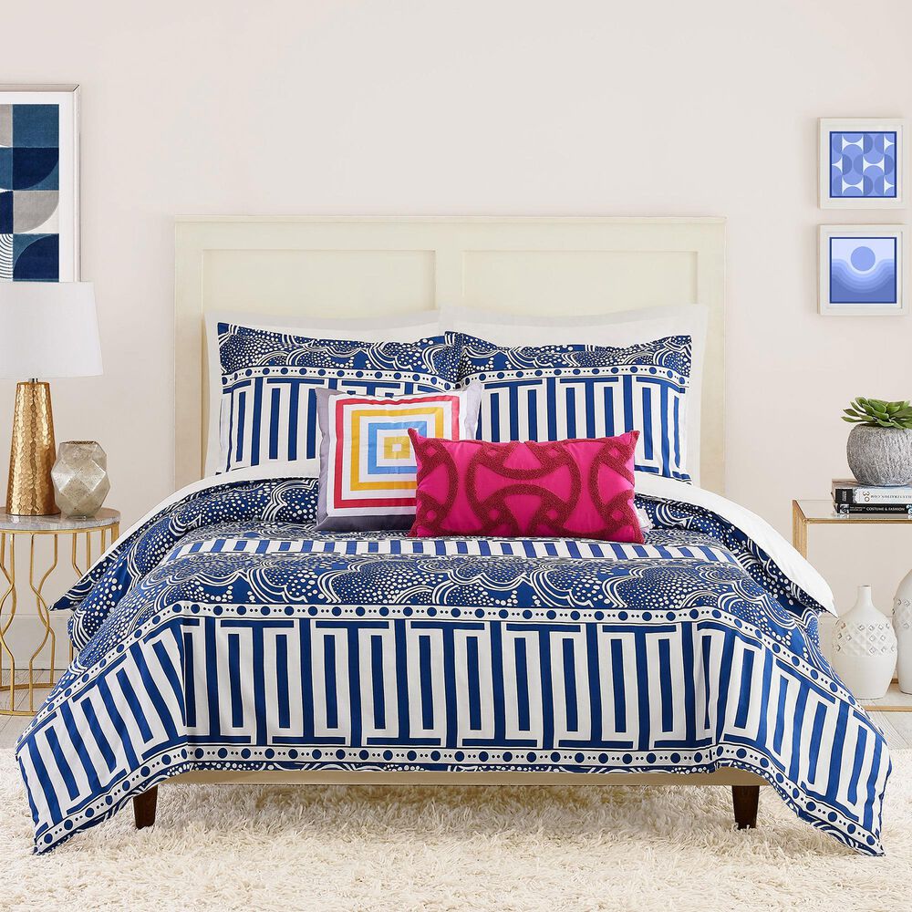 Peking Handicraft Mesa Maze 3-Piece Full/Queen Duvet Cover Set in Indigo and White, , large