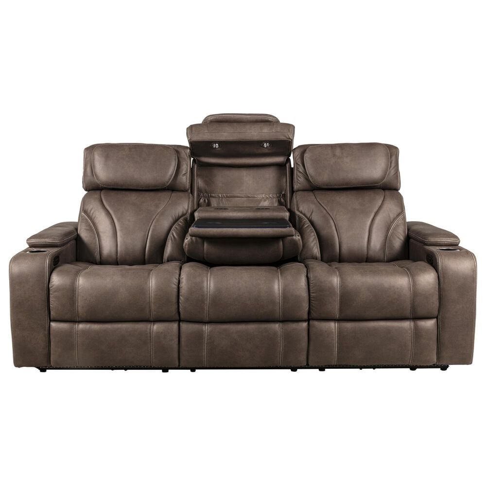 Aurora Furnishings Power Reclining Sofa with Power Headrests in Teramo Brown, , large