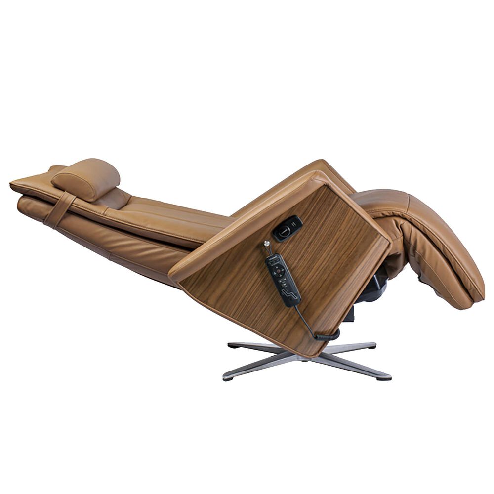 Svago Swivel Power Zero Gravity Leather Massage Recliner in Toffee, , large