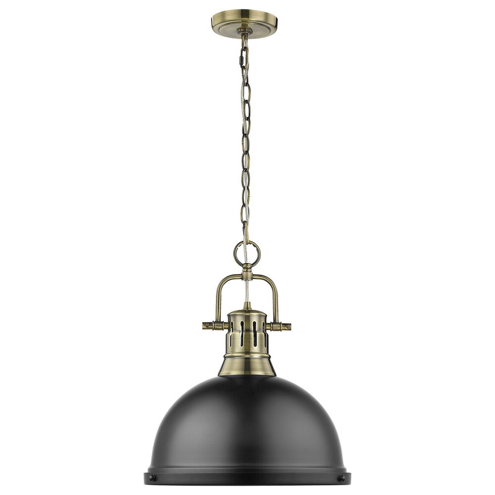 Golden Lighting Duncan 1-Light Pendant with Chain in Aged Brass and Matte Black, , large