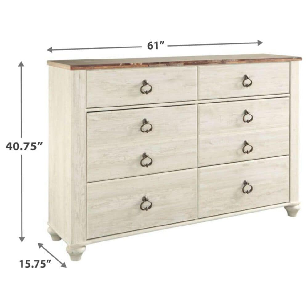 Signature Design by Ashley Willowton 6 Drawer Dresser in White Washed Finish, , large