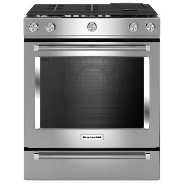 KitchenAid 30" 5-Burner Dual Fuel Convection Slide-In Range with Baking Drawer in Stainless Steel, , large