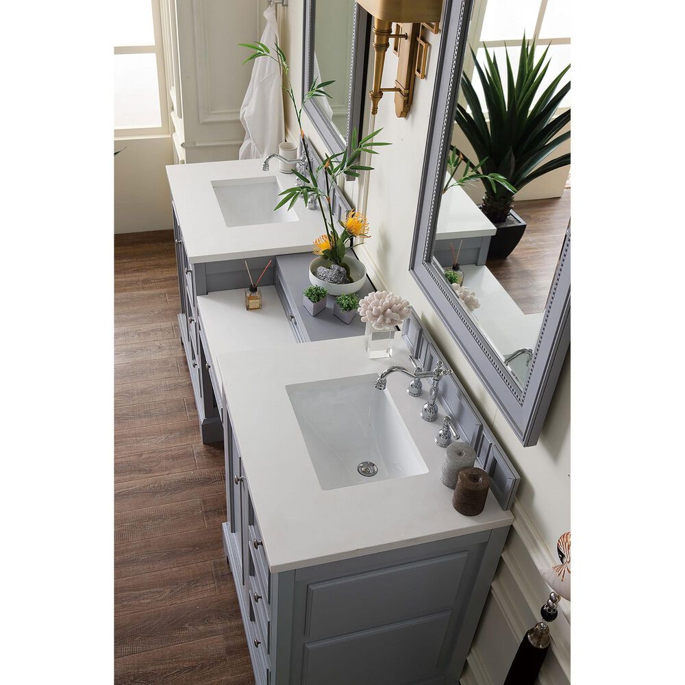 James Martin De Soto 82&quot; Double Bathroom Vanity in Sliver Gray with 3 cm White Zeus Quartz Top and Rectangular Sinks, , large