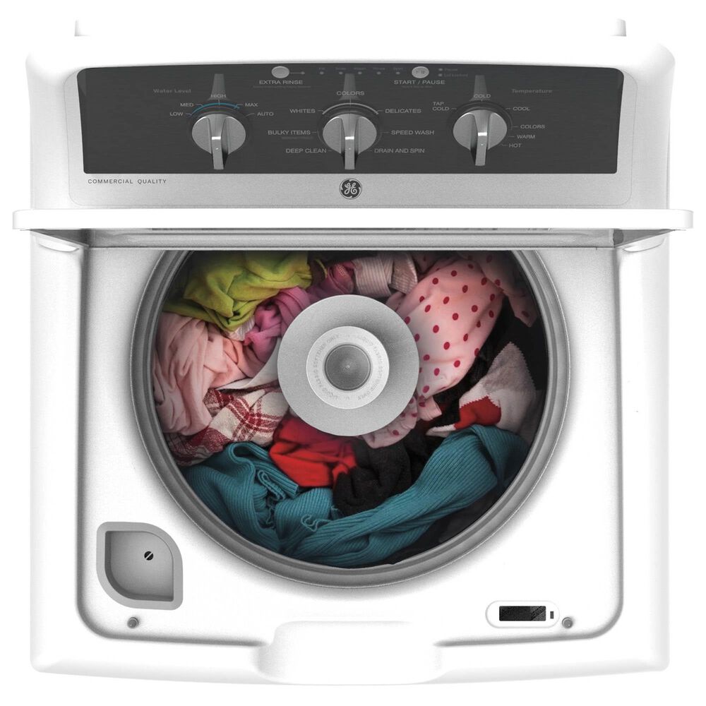 GE Appliances 4.2 Cu. Ft. Top Load Washer and 6.2 Cu. Ft. Electric Dryer Laundry Pair in White, , large