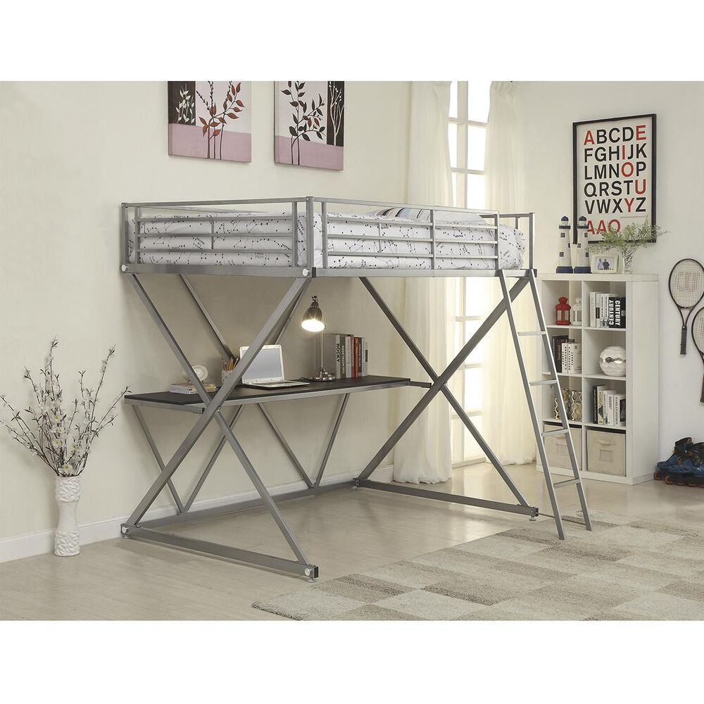 Pacific Landing Full Workstation Loft Bed with Desk in Silver, , large