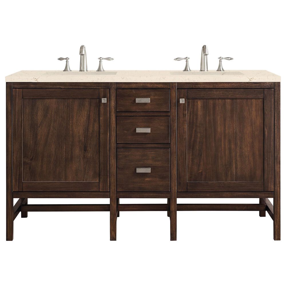 James Martin Addison 60" Double Bathroom Vanity in Mid Century Acacia with 3 cm Eternal Marfil Quartz Top and Rectangular Sinks, , large