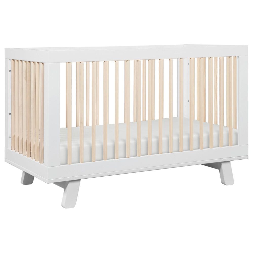 Babyletto Hudson Crib and 6 Drawer Double Dresser Set in Washed Natural and White, , large