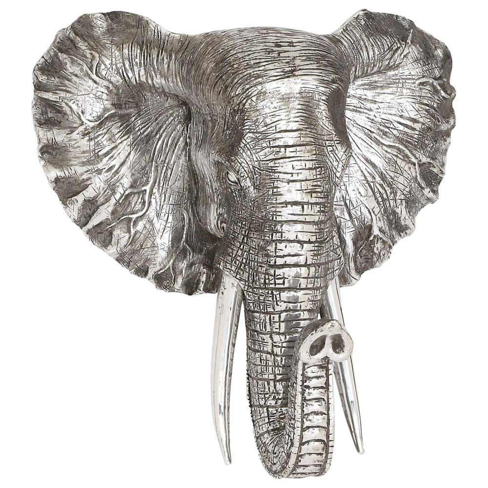 Maple and Jade 16" x 16" Eclectic Elephant Head Wall Decor in Silver, , large