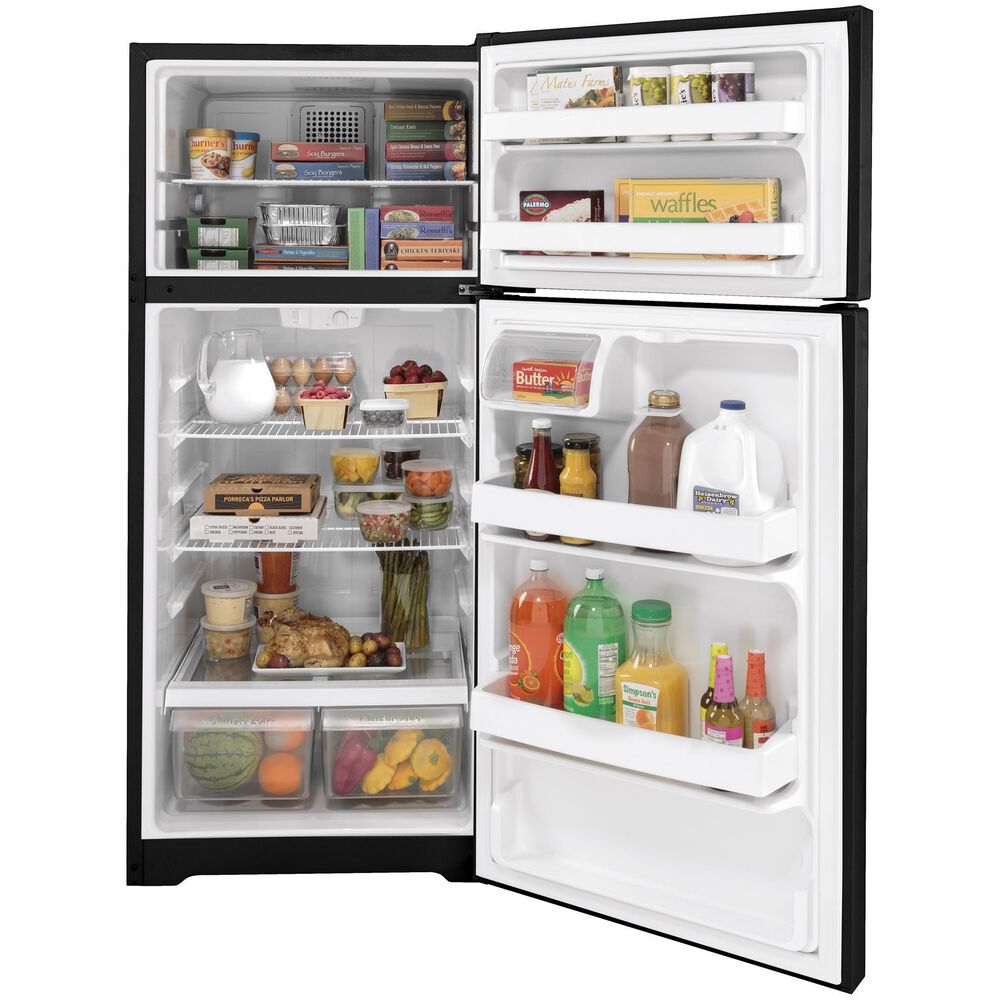 GE Appliances 16.6 Cu Ft. Top Freezer Refrigerator in Black, , large