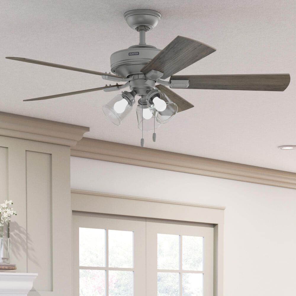 Hunter Crestfield 52&quot; Pull Chain Ceiling Fan with LED Lights in Matte Silver, , large