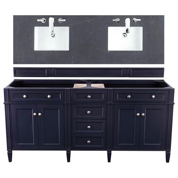James Martin Brittany 72" Double Bathroom Vanity in Victory Blue with 3 cm Charcoal Soapstone Quartz Top and Rectangle Sinks, , large