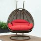 Leisuremod 57" Patio 2-Seat Hanging Egg Swing Chair with Red Cushion in Beige, , large