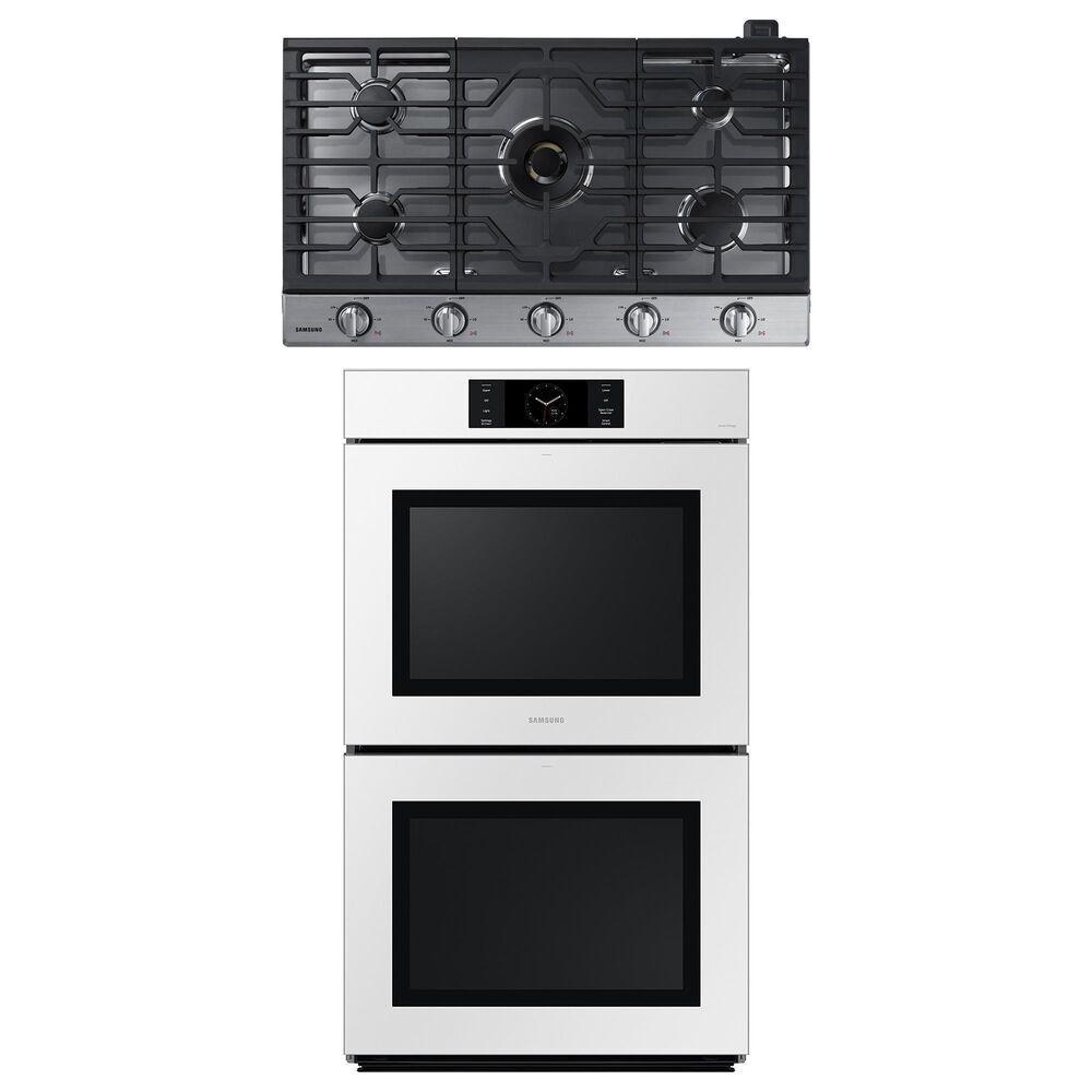 Samsung 2-Piece Kitchen Package with White 30" Double Wall Oven and Stainless Steel 36" Smart Gas Cooktop, , large