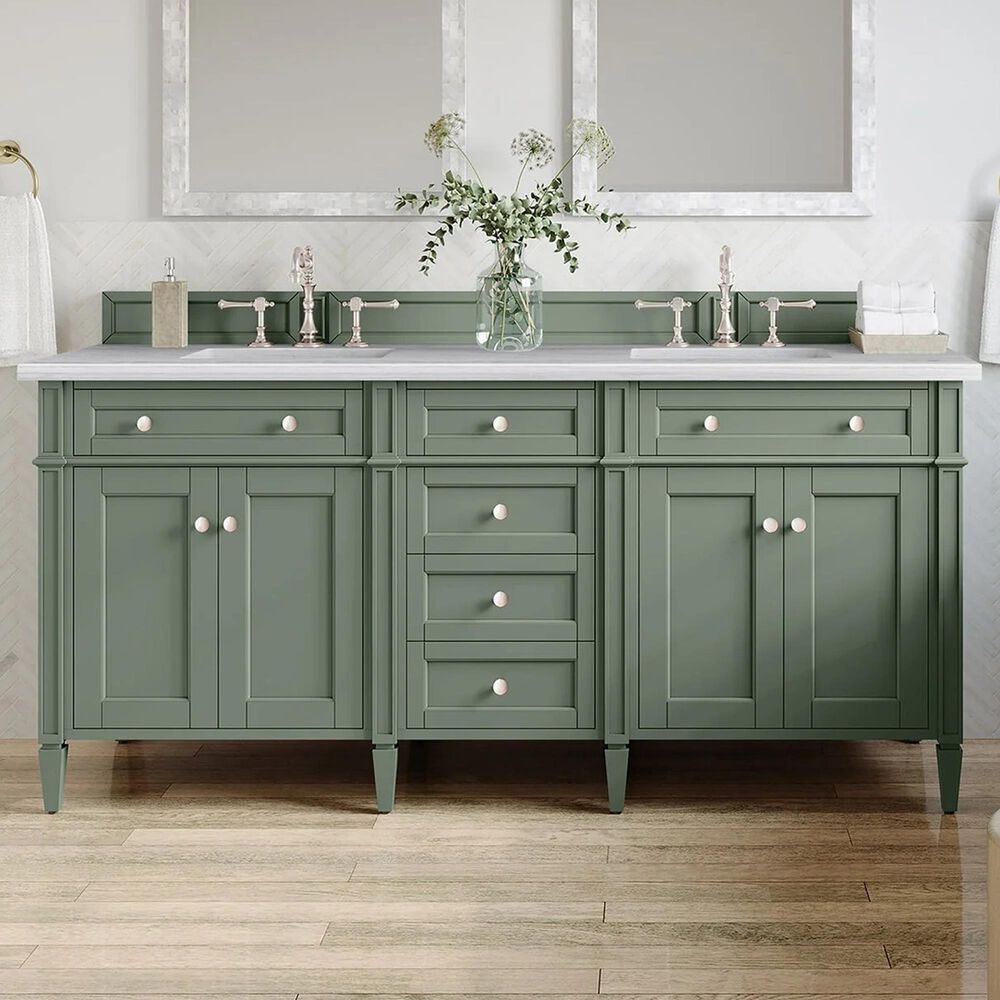 James Martin Brittany 72&quot; Double Bathroom Vanity in Smokey Celadon with 3 cm Arctic Fall Solid Surface Top and Rectangular Sinks, , large