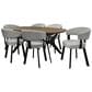 Amisco Boomerang Dining Table in Black Coral and Pinecone and 6 Grissom XL Barrel Back Dining Chairs in Grey Cushion, , large