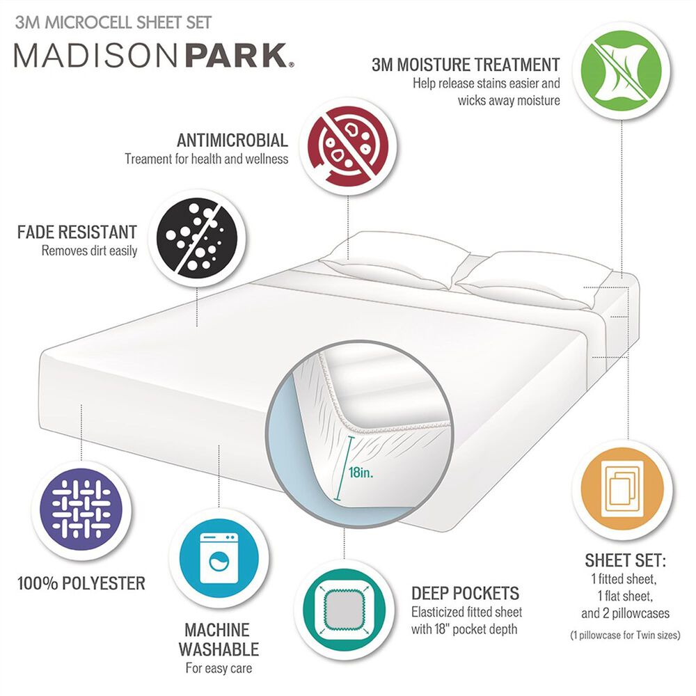 Hampton Park Madison Park 3-Piece Luxurious Brushed Microfiber Deep Pocket Twin Sheet Set in White, , large