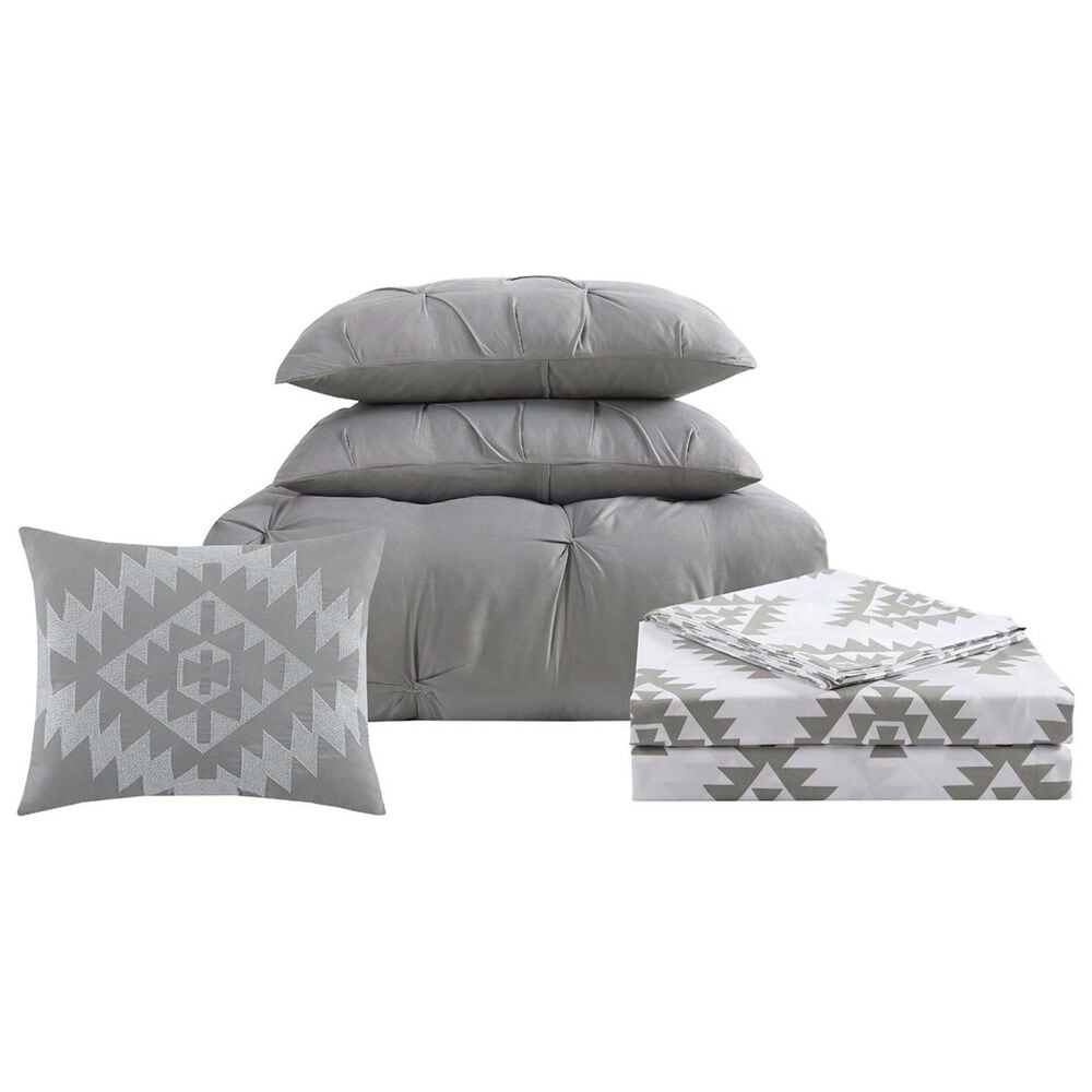 Pem America Pueblo Pleated 6-Piece Queen Bed in a Bag in Grey, , large
