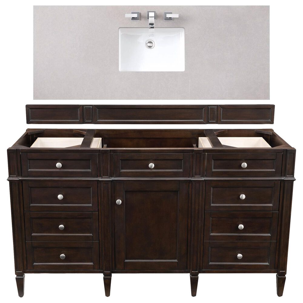 James Martin Brittany 60" Single Bathroom Vanity in Burnished Mahogany with 3 cm Eternal Serena Quartz Top and Rectangle Sink, , large