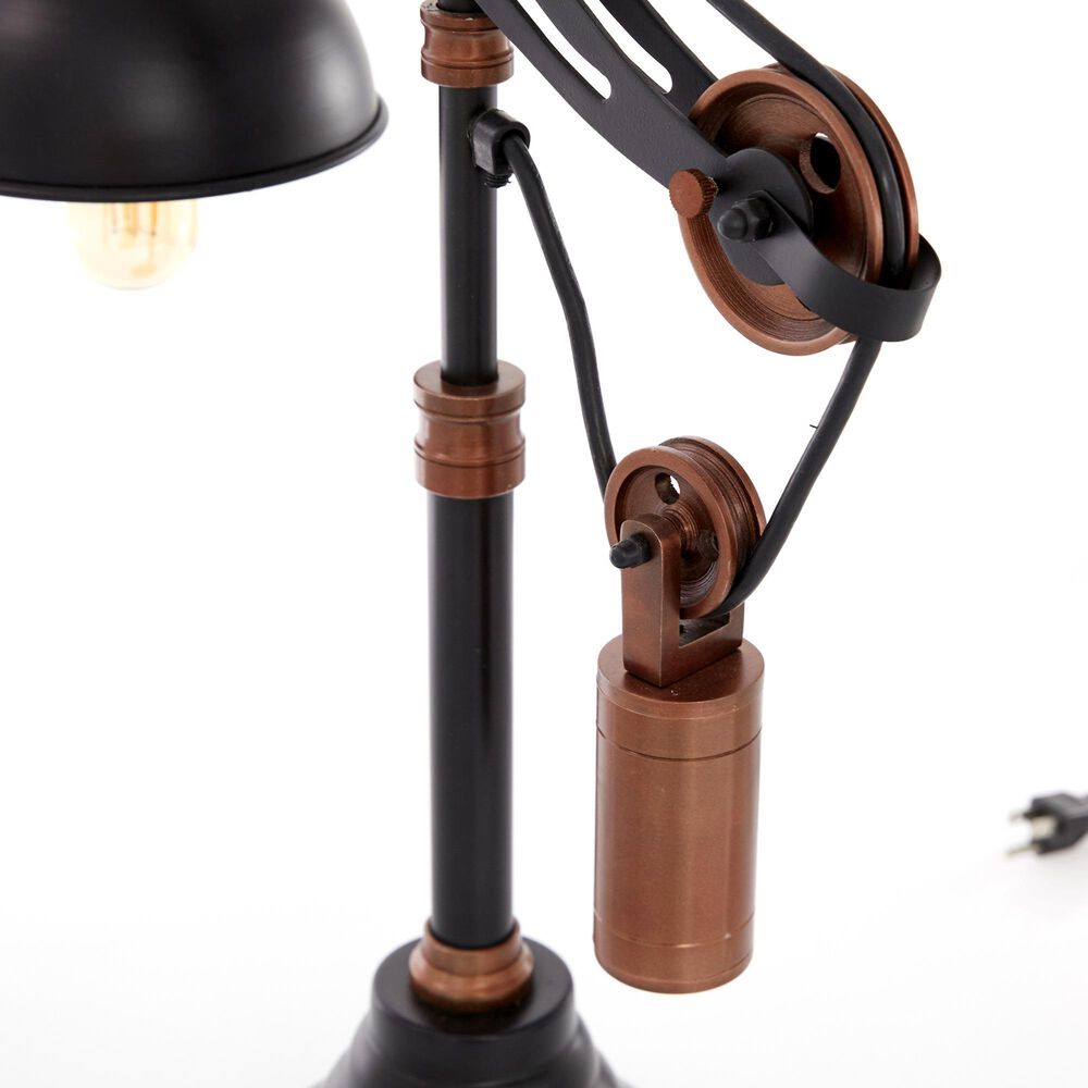 Maple and Jade Industrial Table Lamp in Shiny Black and Copper, , large