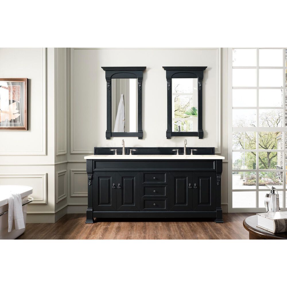 James Martin Brookfield 72&quot; Double Bathroom Vanity in Antique Black with 3 cm Eternal Marfil Quartz Top and Rectangle Sink, , large