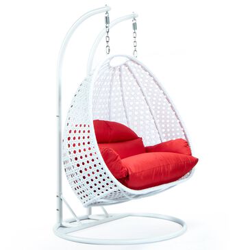 Leisuremod 2-Seat Hanging Egg Swing Chair with Red Cushion in White, , large