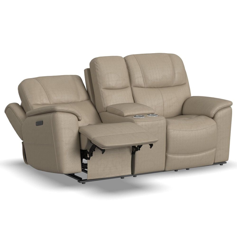 Flexsteel Crew Power Reclining Loveseat with Console, Power Headrests and Lumbar in Pebble, , large