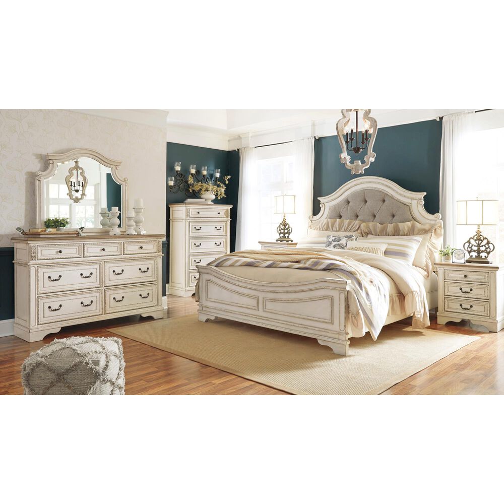 Signature Design by Ashley Realyn 5-Piece Queen Panel Bedroom Set in Chipped White, , large