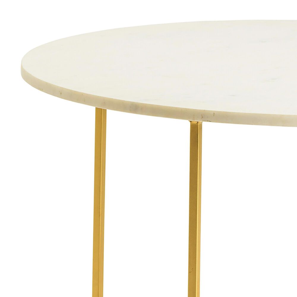 Crestview Collection Pembroke Round Cocktail Table in White Marble and Brass, , large