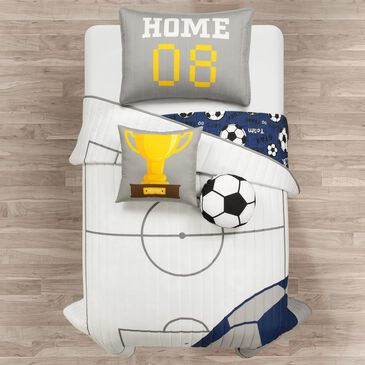 Triangle Home Fashions Soccer Game 4-Piece Twin Quilt Set in White and Navy, , large
