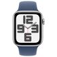 Apple Watch SE GPS 44mm Silver Aluminum Case with Denim Sport Band - M/L (Pre-Order), , large