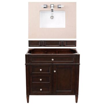 James Martin Brittany 36" Single Bathroom Vanity in Burnished Mahogany with 3 cm Eternal Marfil Quartz Top and Rectangle Sink, , large