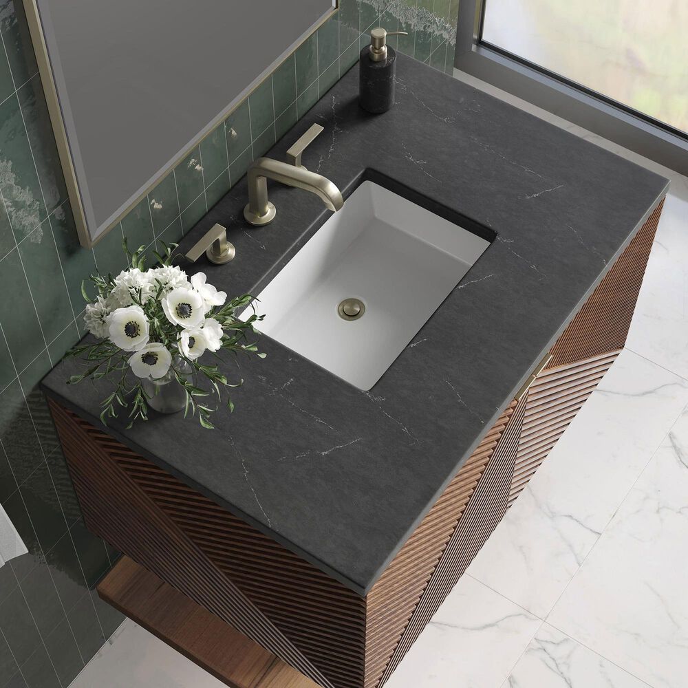 James Martin Marcello 36&quot; Single Bathroom Vanity in Chestnut with 3 cm Charcoal Soapstone Quartz Top and Rectangular Sink, , large