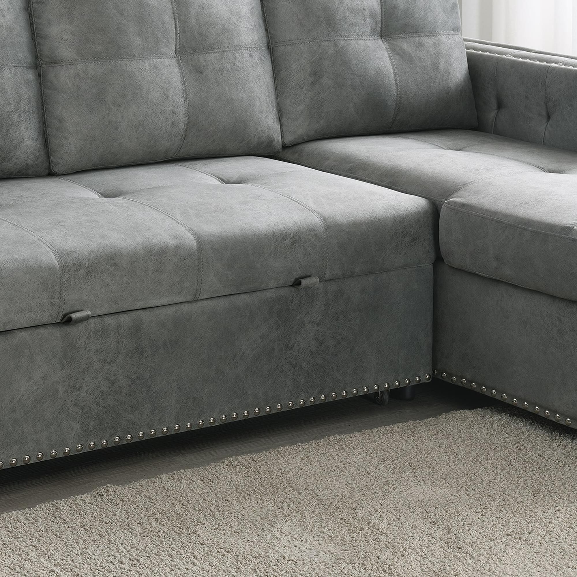 Morden Fort 2-Piece Storage Sleeper Sectional in Grey Velvet | NFM