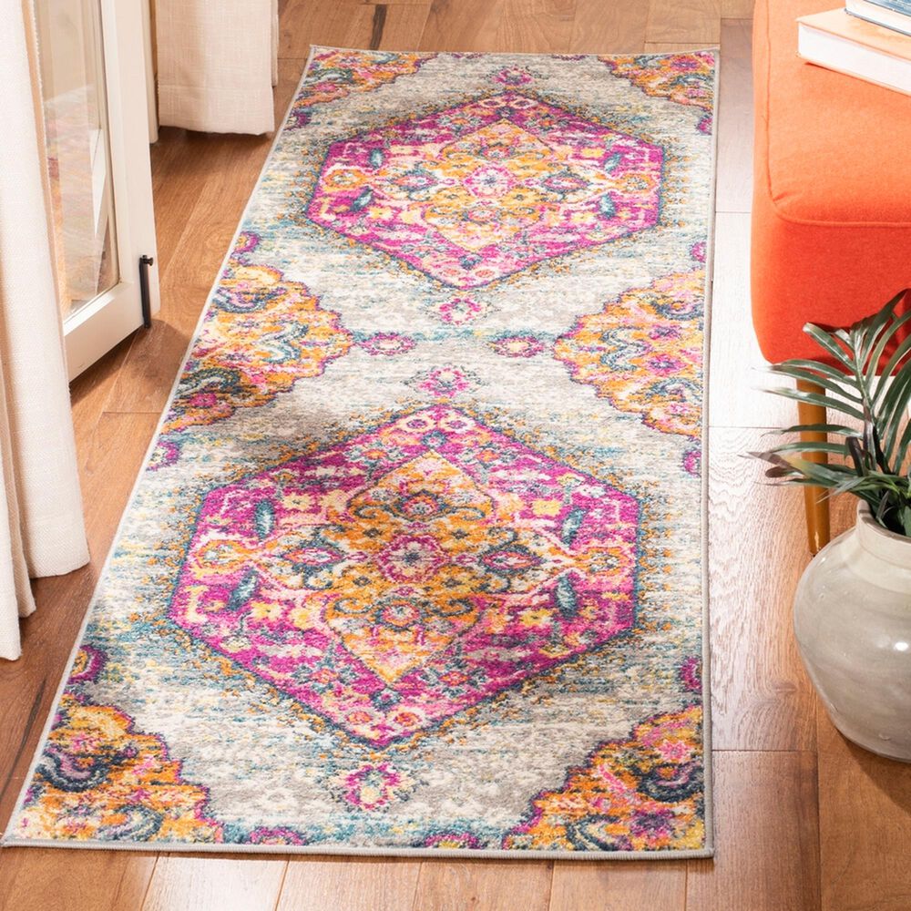 Safavieh Madison MAD119G 2&#39;3&quot; x 8&#39; Light Grey and Fuchsia Runner, , large