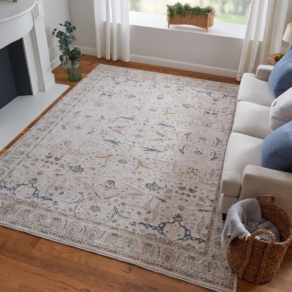 Feizy Rugs Pasha 9&#39; x 12&#39;8&quot; Ivory and Blue Area Rug, , large