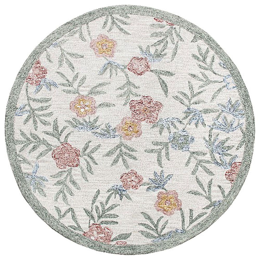 L&R Resources Sinuous Vintage Floral Garden 4" Round Cream, Green, Red, Yellow and Blue Area Rug, , large