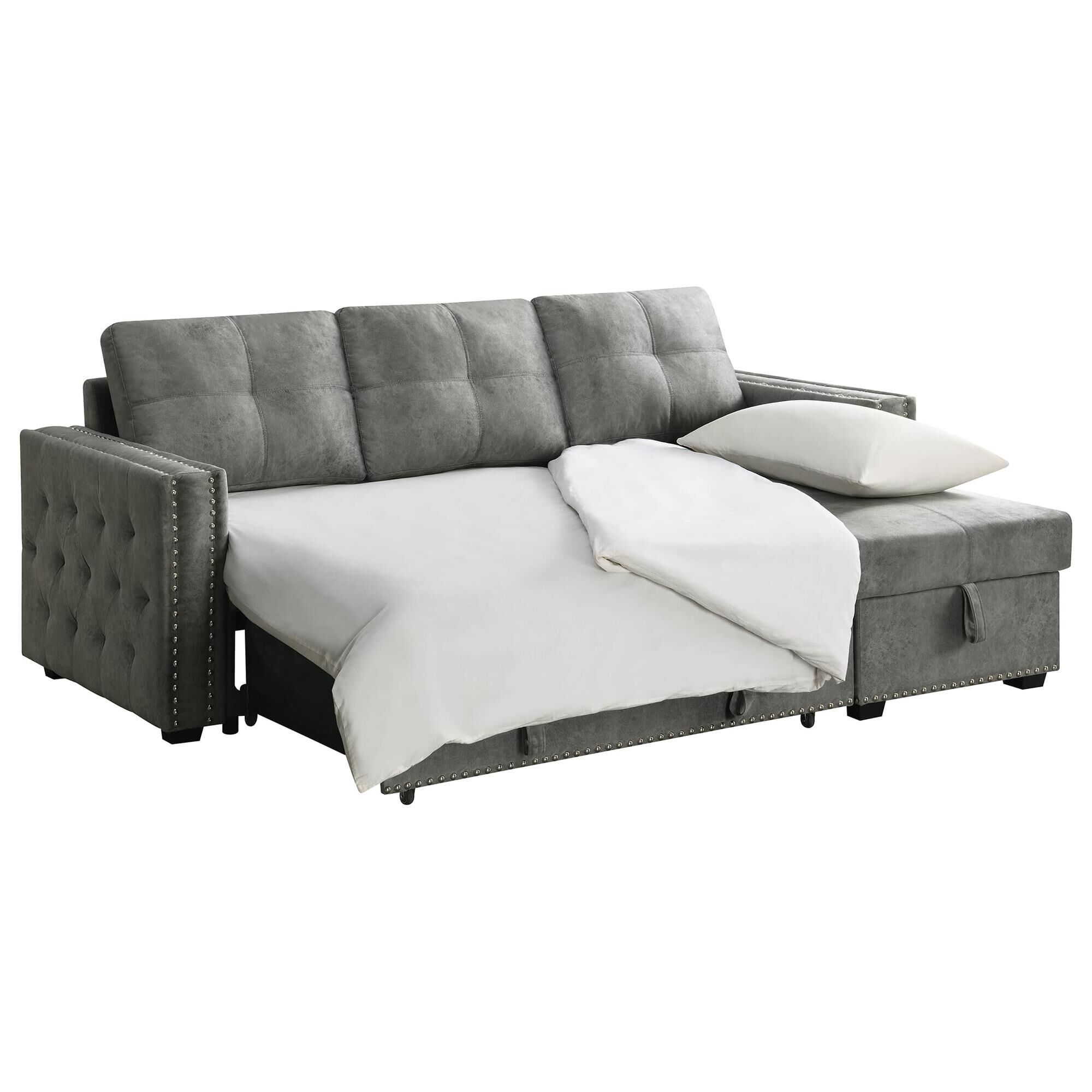 Morden Fort 2-Piece Storage Sleeper Sectional in Grey Velvet | NFM