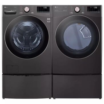 LG 4.5 Cu. Ft. Front Load Washer and 7.4 Cu. Ft. Gas Dryer Laundry Pair with Pedestals in Black Steel, , large