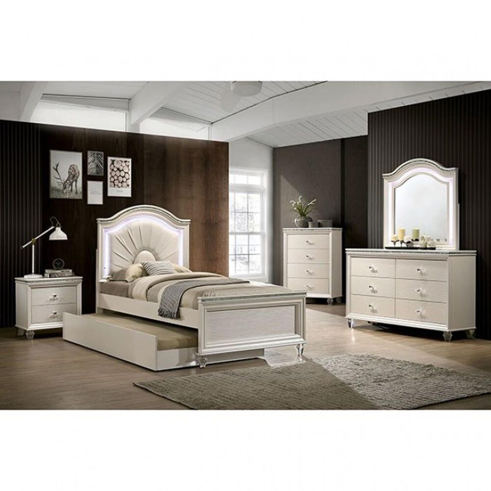 Furniture of America Allie 6-Drawer Dresser and Mirror in Pearl White, , large
