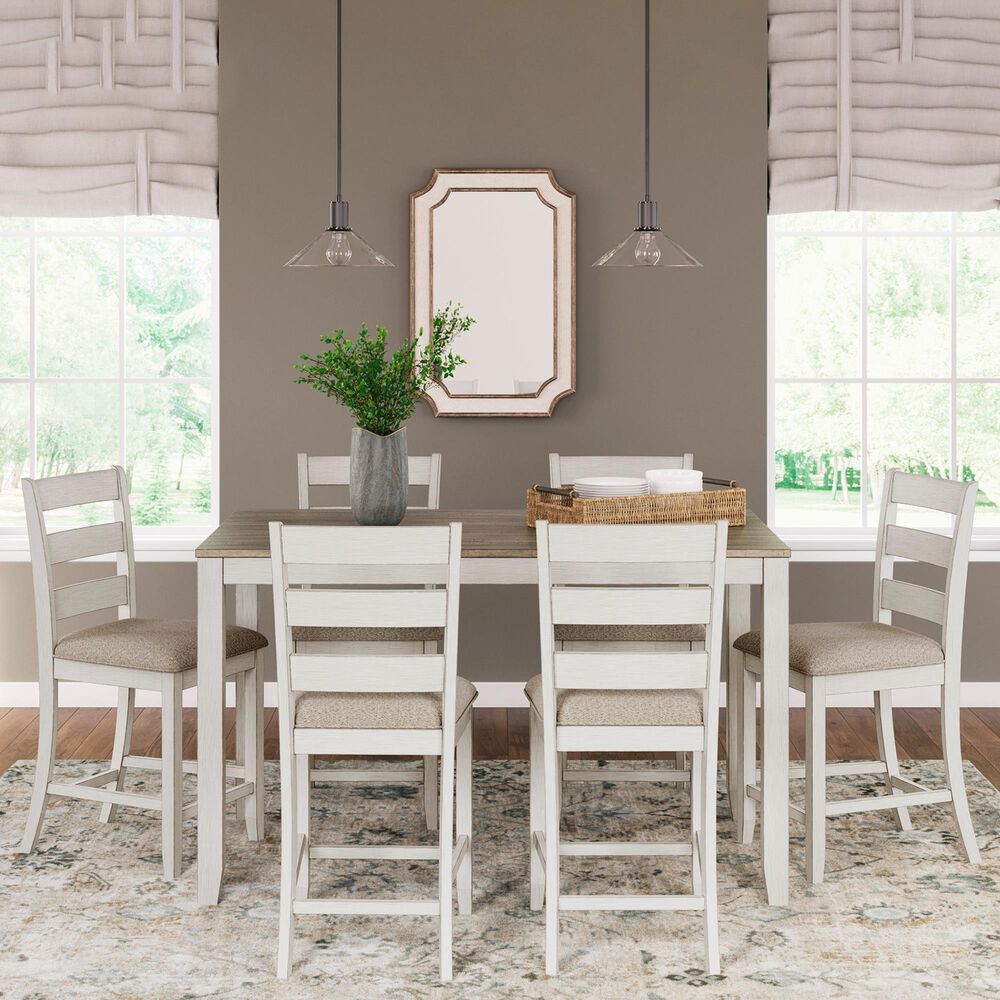 Signature Design by Ashley Skempton 7-Piece Counter Height Dining Set in White and Light Brown, , large