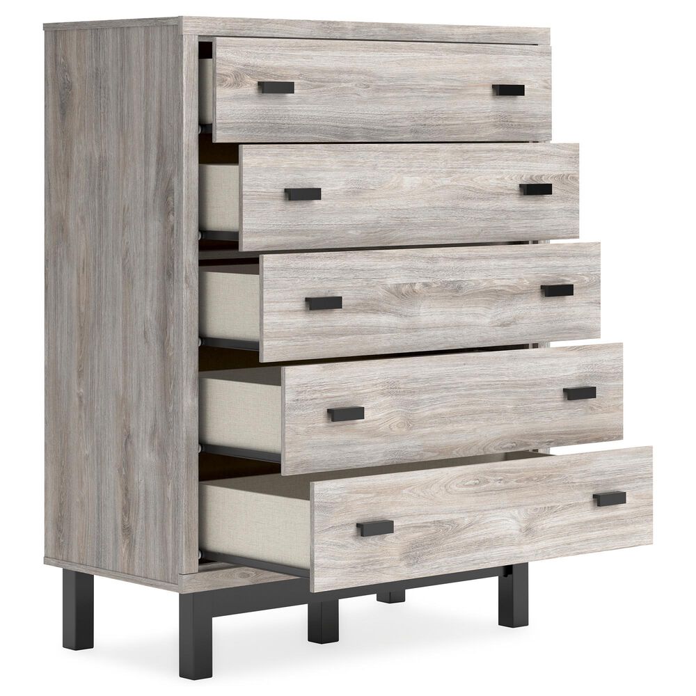 Signature Design by Ashley Vessalli 5-Drawer Chest in Light Gray and Matte Black, , large