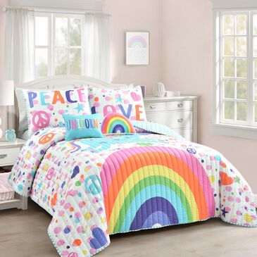 Triangle Home Fashions Unicorn Rainbow 5-Piece Full/Queen Quilt Set in White and Multicolor, , large