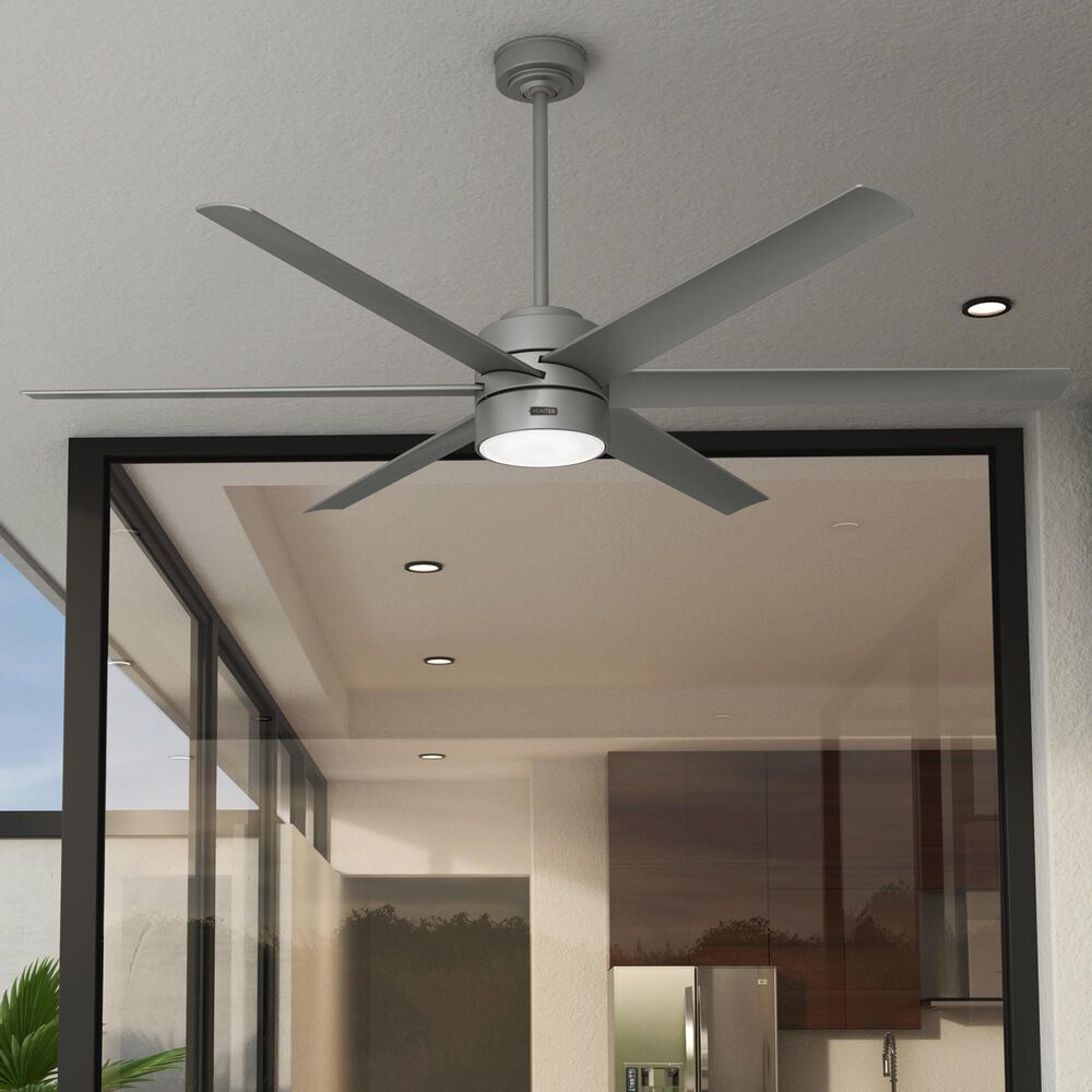 Hunter Solaria 72&quot; Outdoor Ceiling Fan with LED Light in Matte Silver, , large