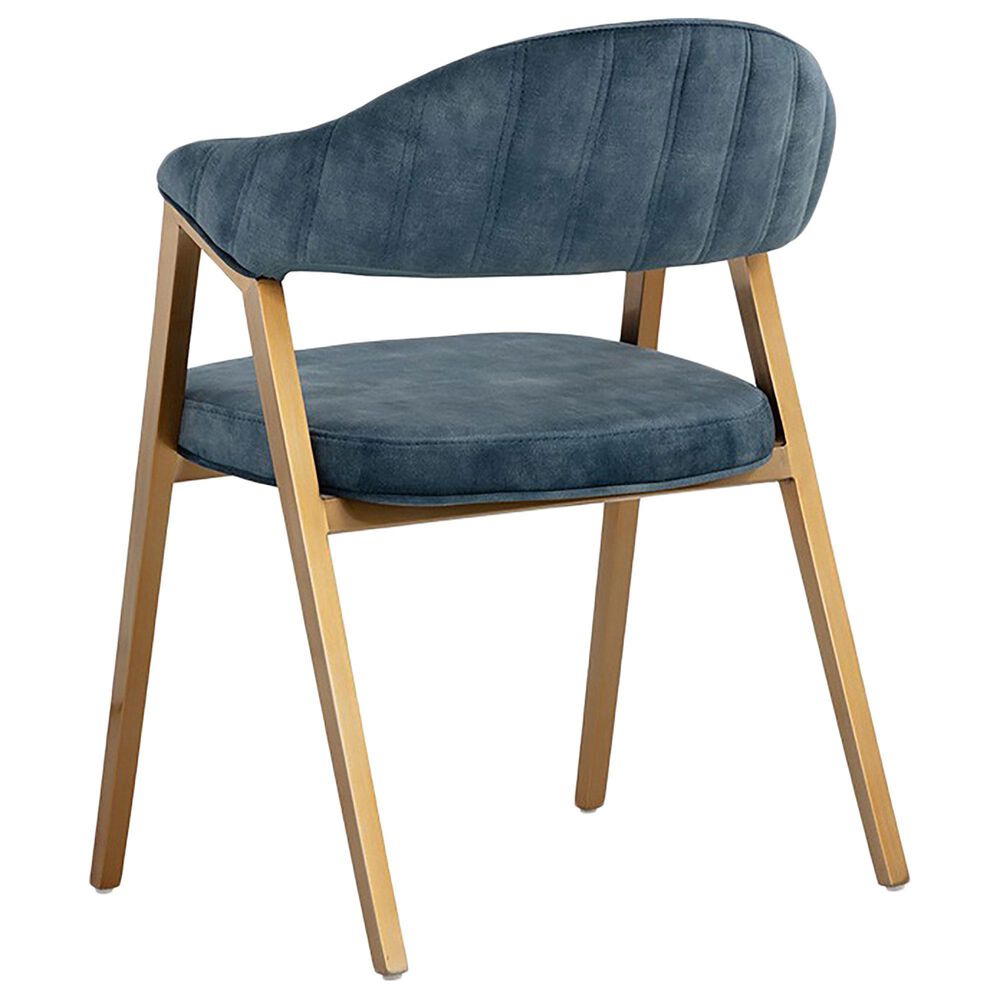 37B Burgos Dining Chair with Blue Cushion in Brushed Gold, , large